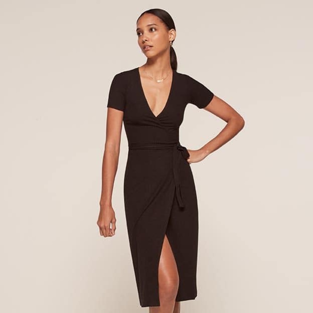 Reformation Douglas Wrap Ribbed SS Dress